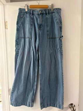 Bootlegger High Rise Carpenter Jean Wide Leg Cargo Jeans in Blue